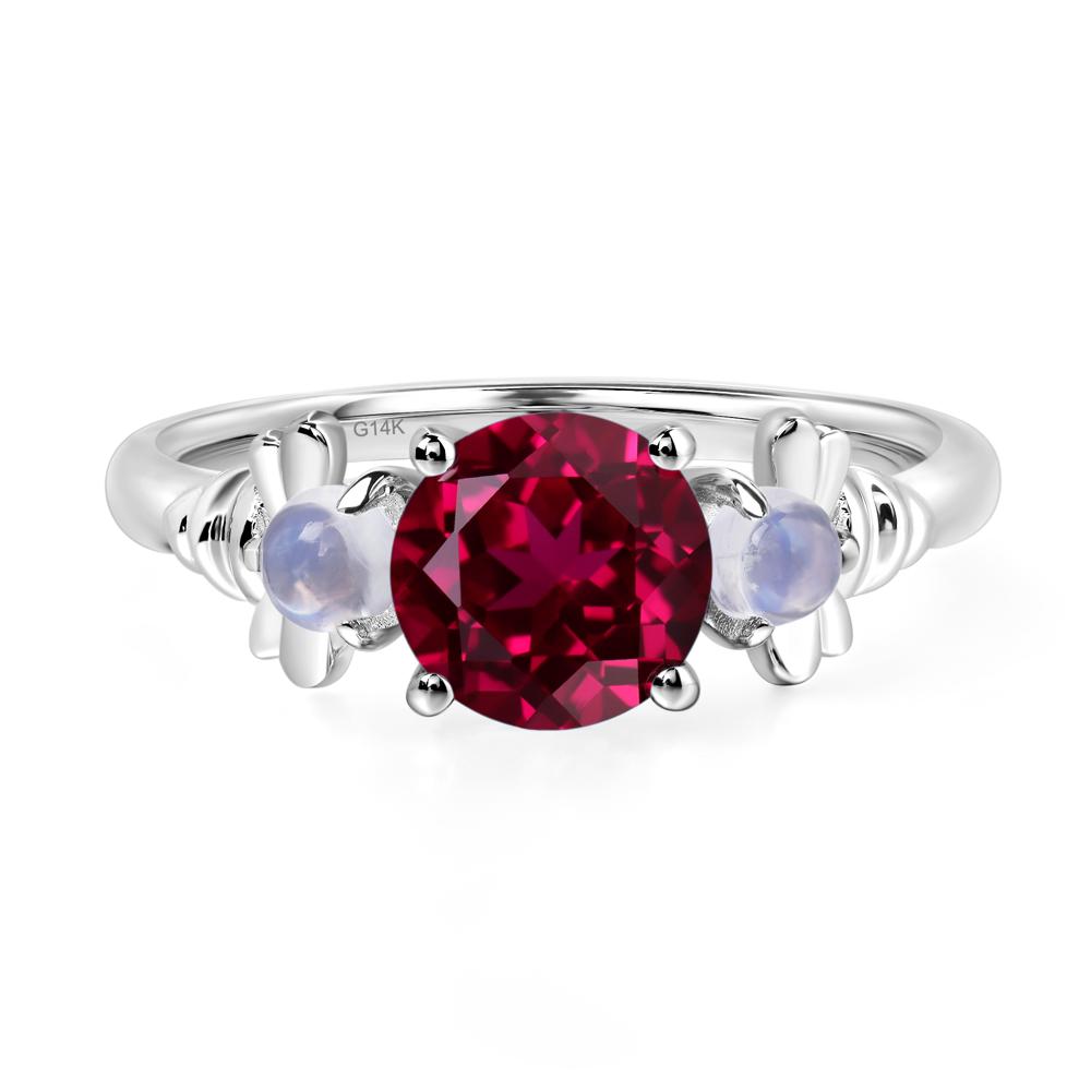 Moonstone and Lab Grown Ruby Bee Ring - LUO Jewelry #metal_14k white gold