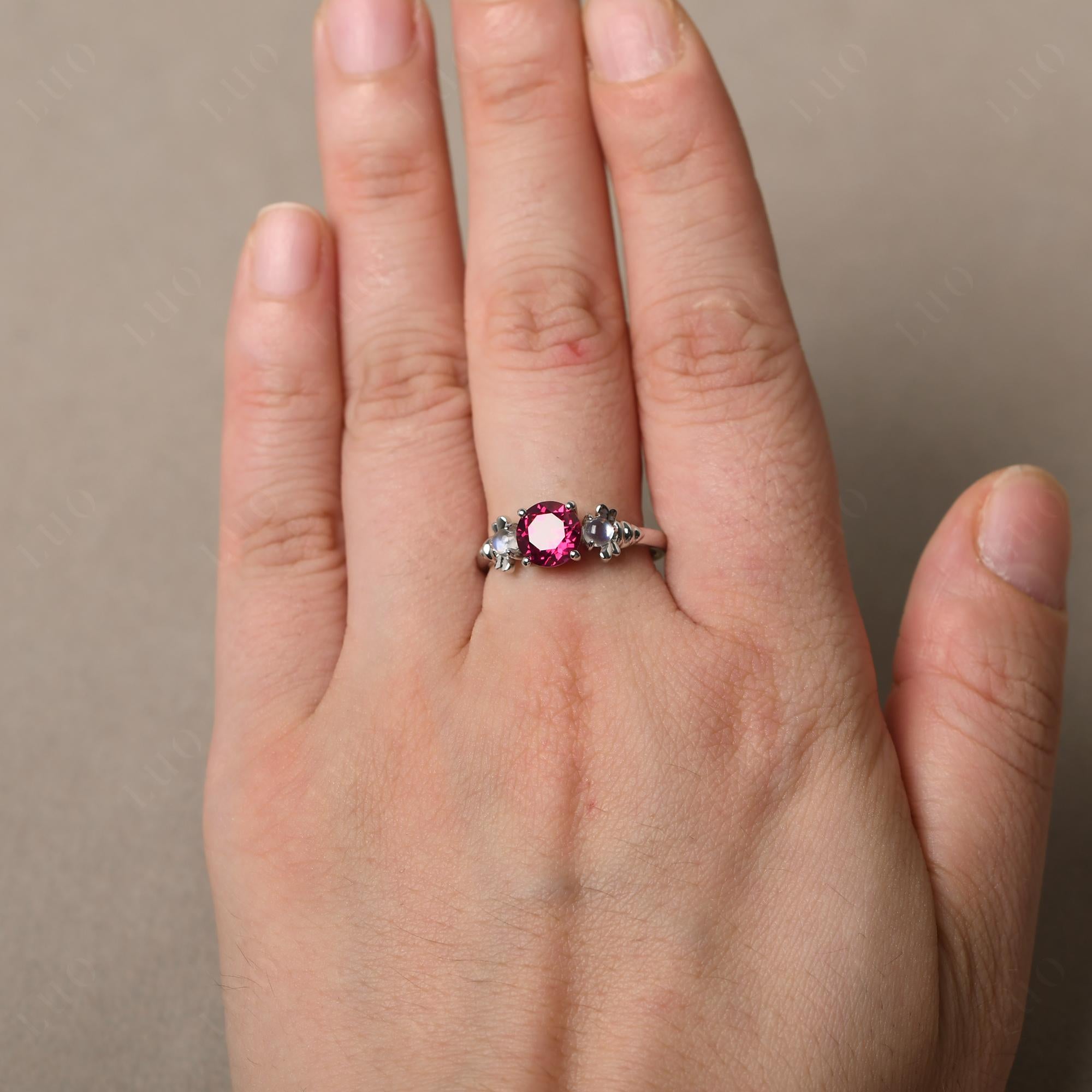 Moonstone and Lab Grown Ruby Bee Ring - LUO Jewelry