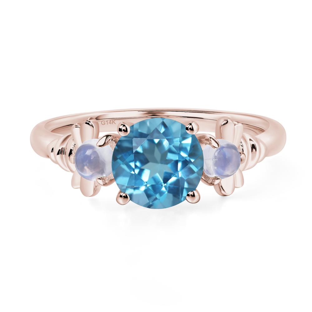 Moonstone and Swiss Blue Topaz Bee Ring - LUO Jewelry #metal_14k rose gold