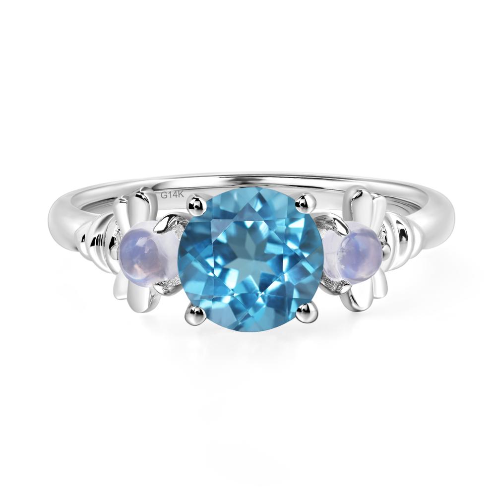 Moonstone and Swiss Blue Topaz Bee Ring - LUO Jewelry #metal_14k white gold
