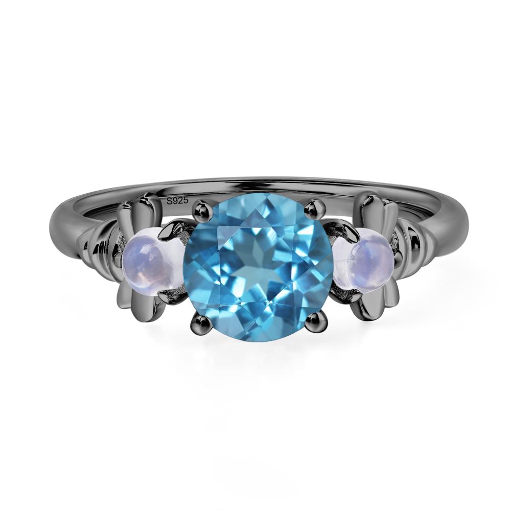 Moonstone and Swiss Blue Topaz Bee Ring - LUO Jewelry #metal_black finish sterling silver