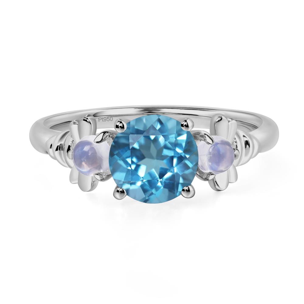 Moonstone and Swiss Blue Topaz Bee Ring - LUO Jewelry #metal_platinum