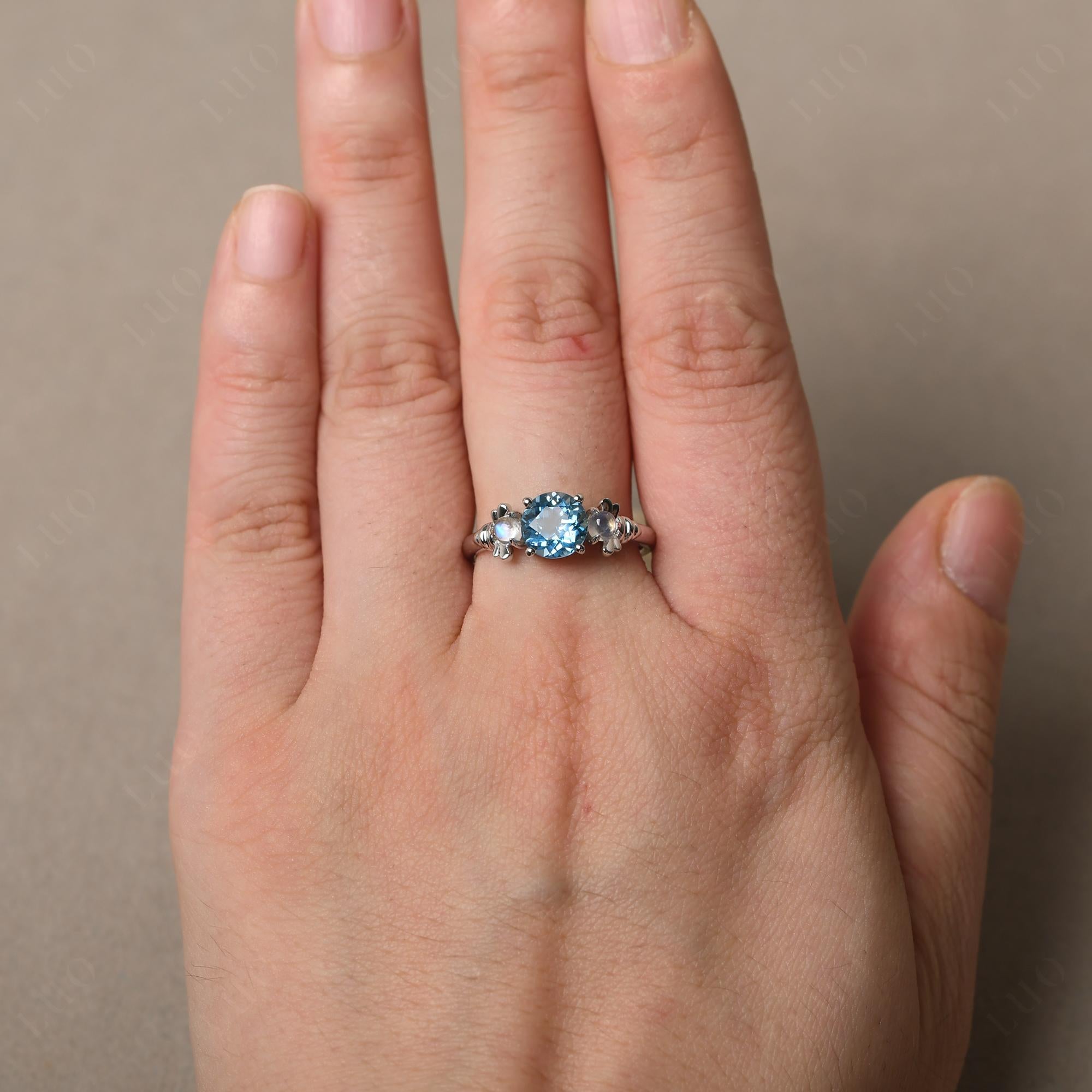 Moonstone and Swiss Blue Topaz Bee Ring - LUO Jewelry