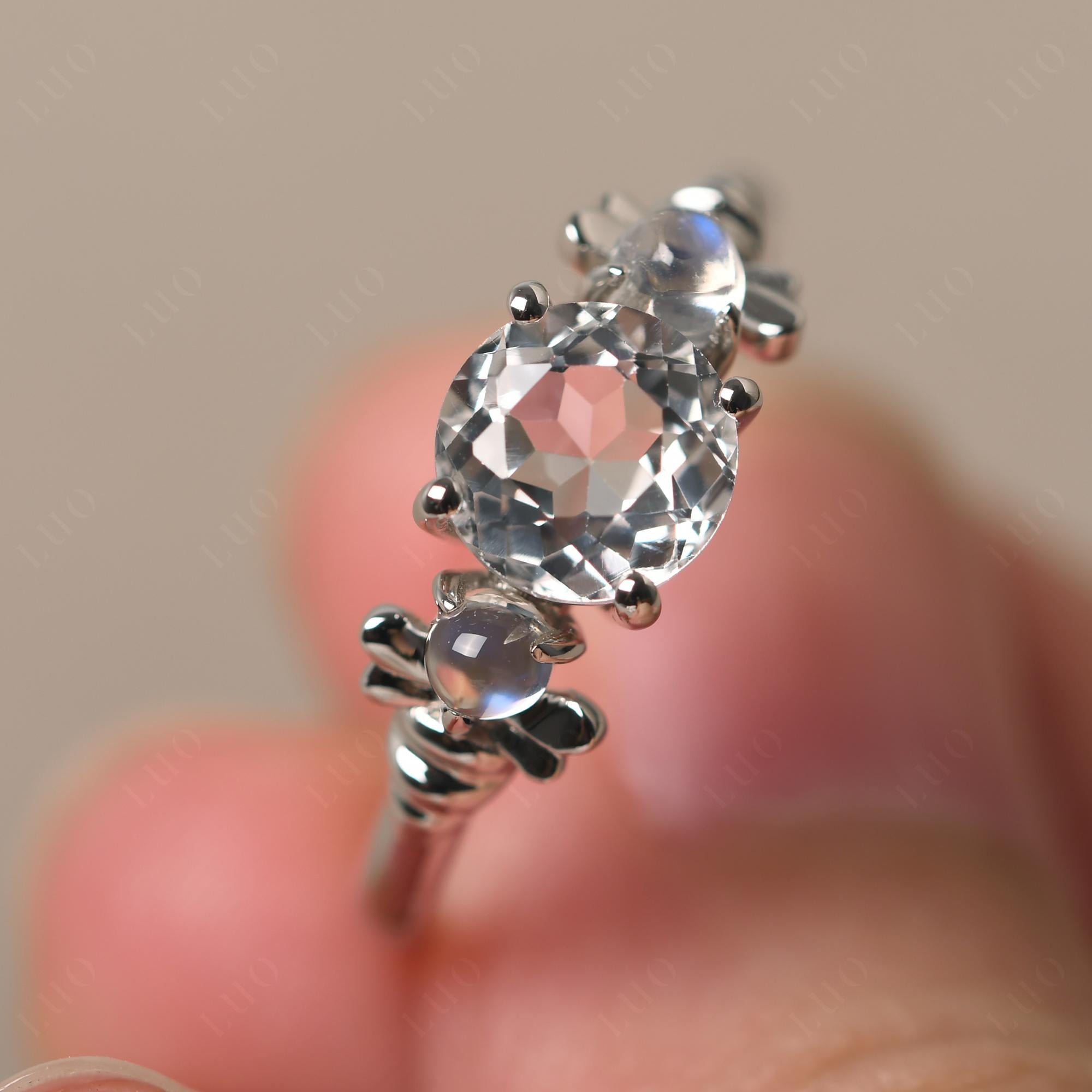 Moonstone and White Topaz Bee Ring - LUO Jewelry