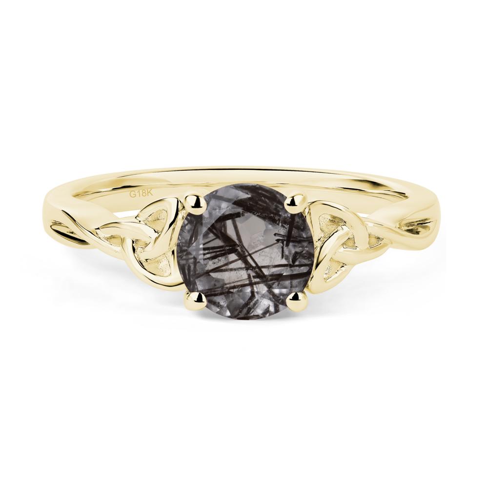 Round Cut Black Rutilated Quartz Celtic Ring - LUO Jewelry #metal_18k yellow gold