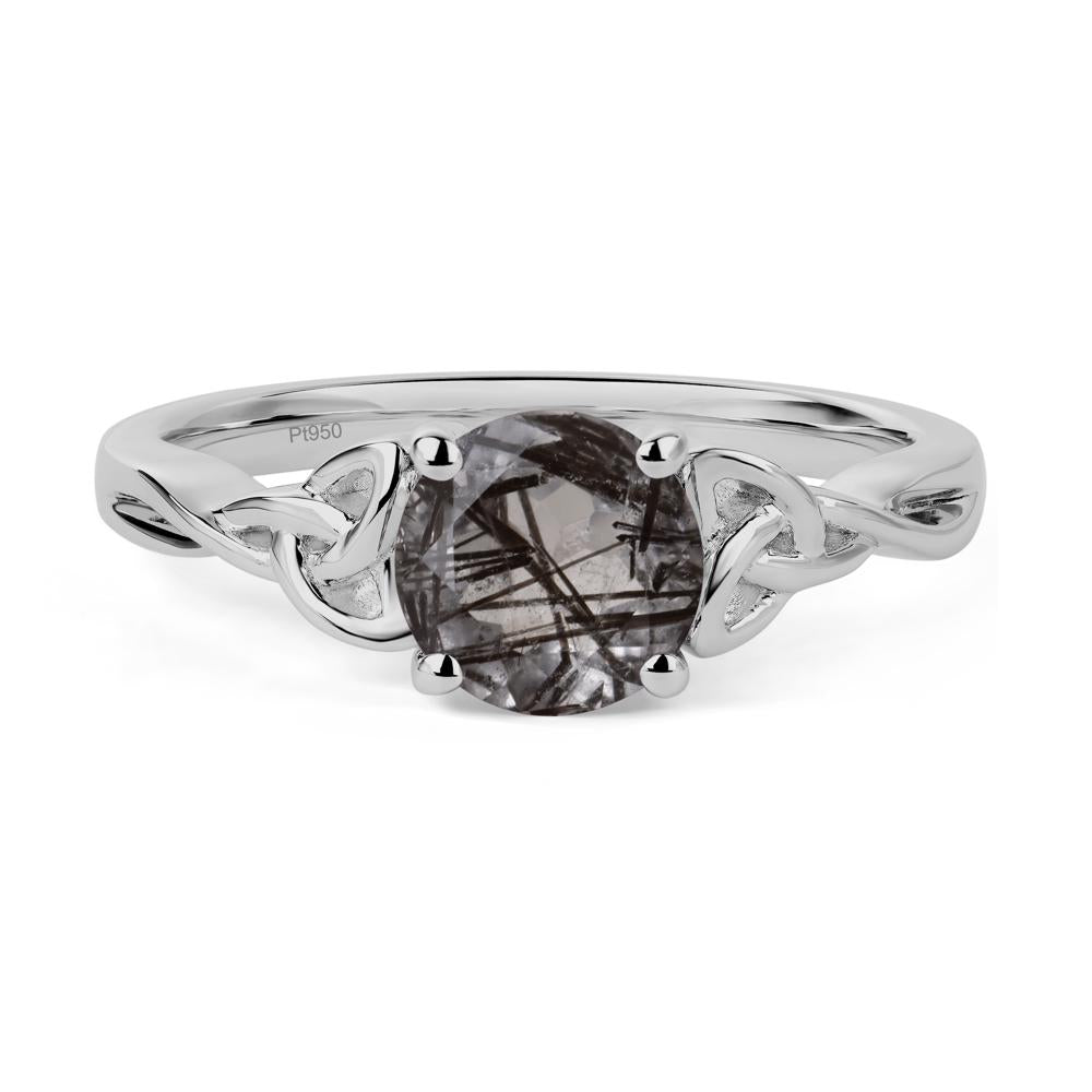 Round Cut Black Rutilated Quartz Celtic Ring - LUO Jewelry #metal_platinum