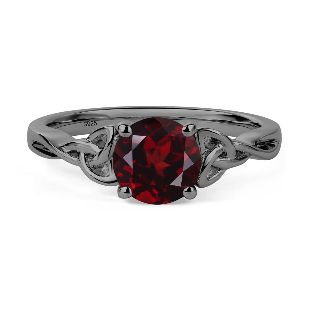 Round Cut Garnet Celtic Ring - LUO Jewelry #metal_black finish sterling silver
