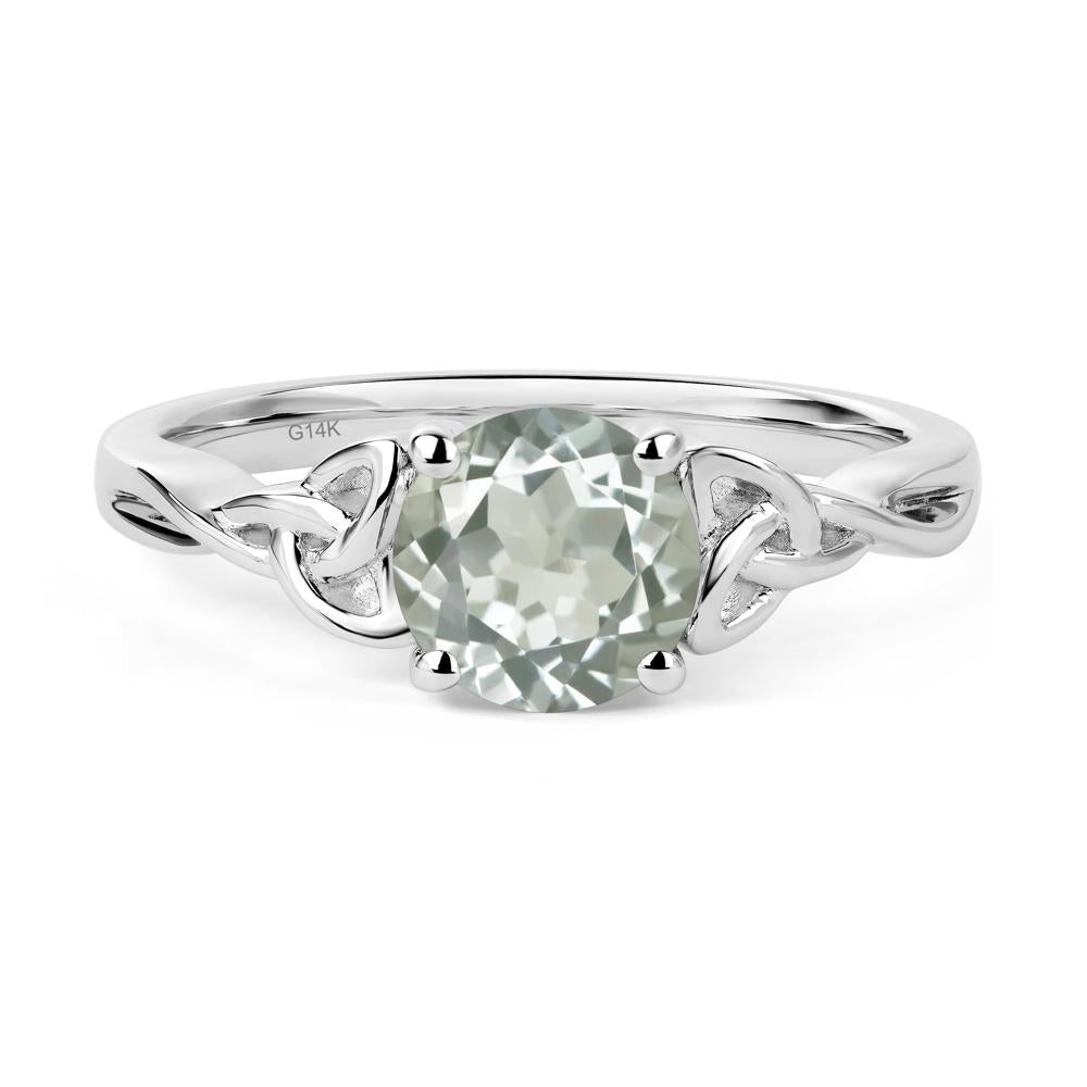 Round Cut Green Amethyst Celtic Ring - LUO Jewelry #metal_14k white gold