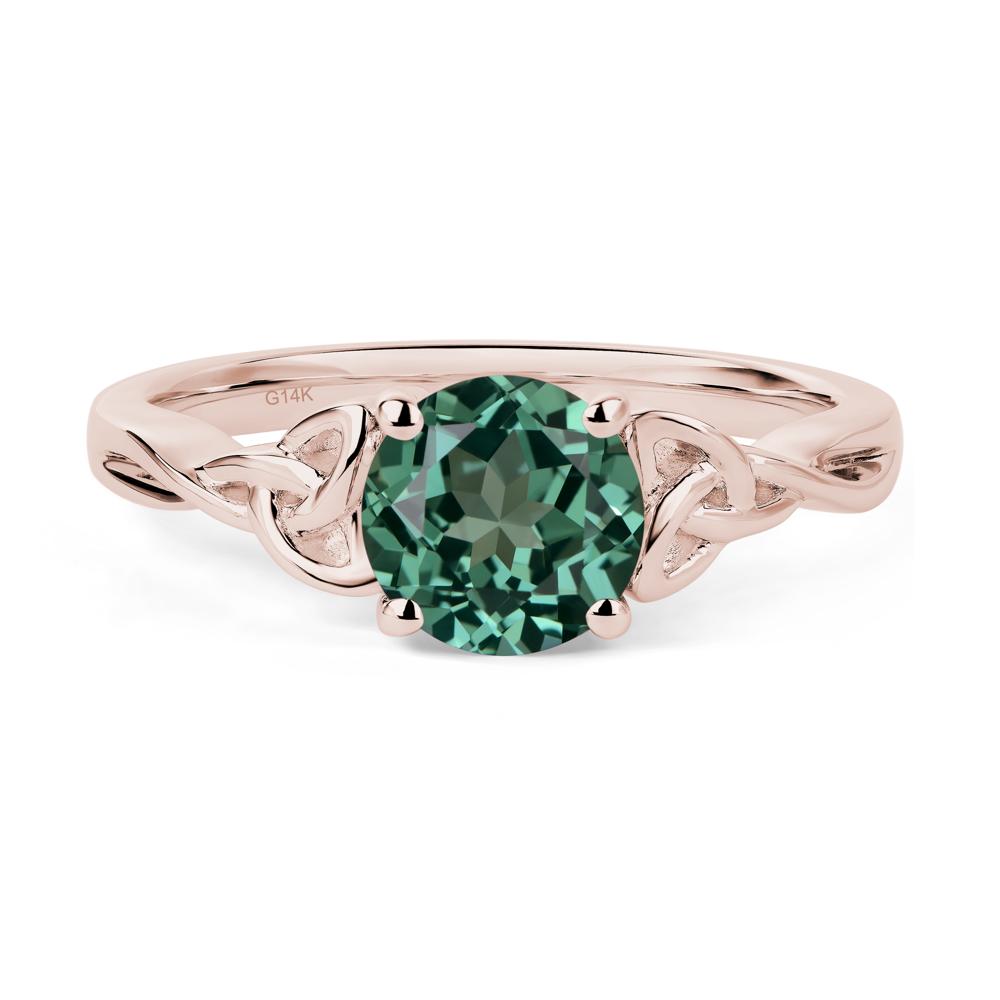 Round Cut Green Sapphire Celtic Ring - LUO Jewelry #metal_14k rose gold