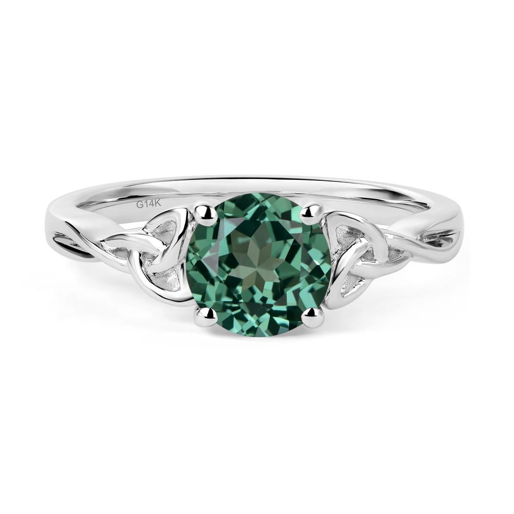 Round Cut Green Sapphire Celtic Ring - LUO Jewelry #metal_14k white gold