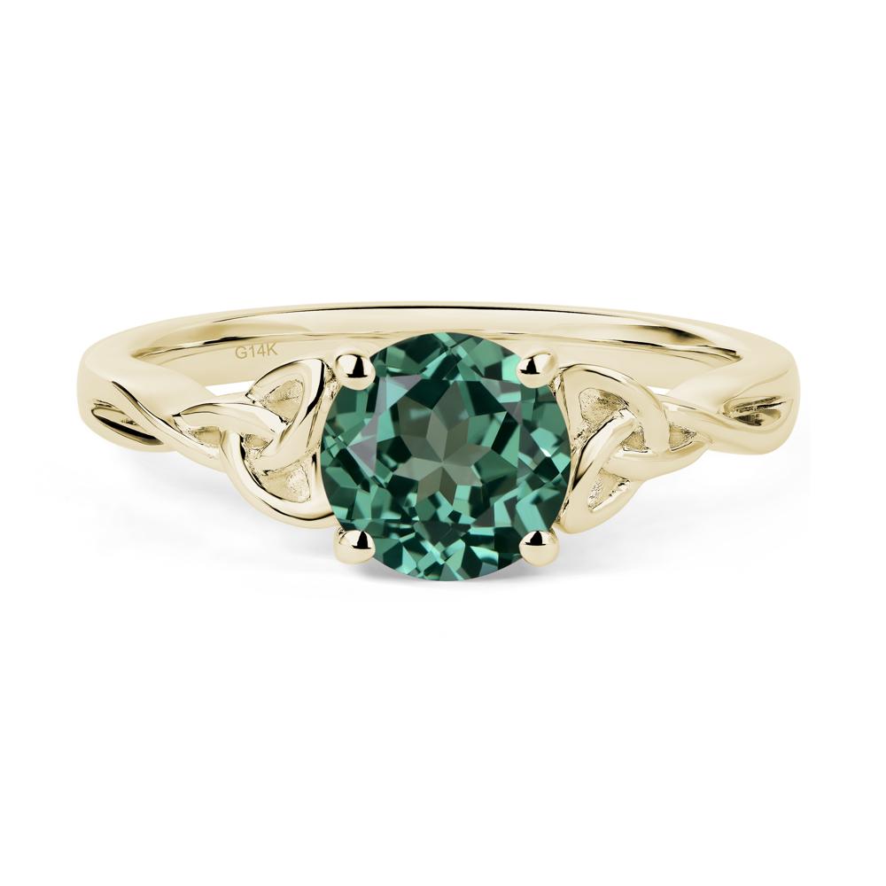 Round Cut Green Sapphire Celtic Ring - LUO Jewelry #metal_14k yellow gold