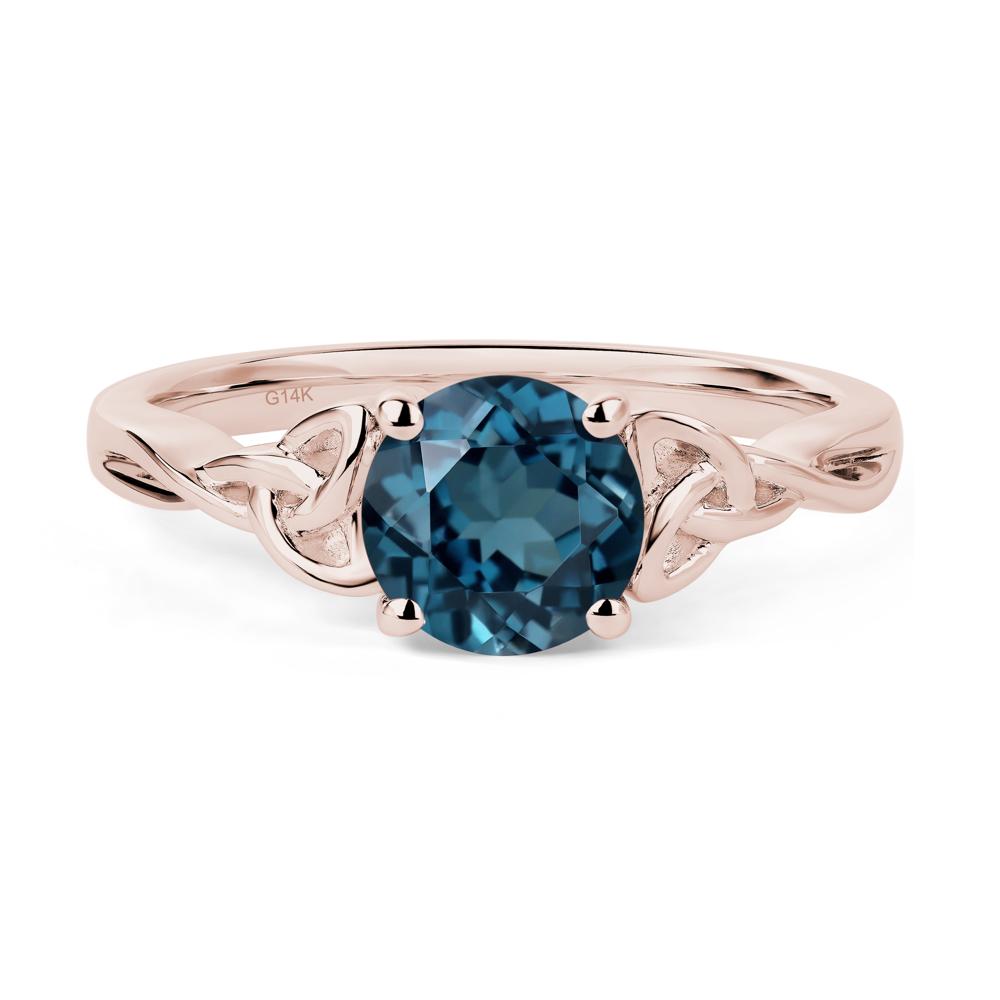 Round Cut London Blue Topaz Celtic Ring - LUO Jewelry #metal_14k rose gold