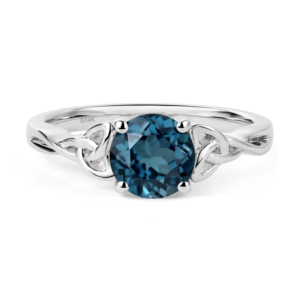 Round Cut London Blue Topaz Celtic Ring - LUO Jewelry #metal_14k white gold