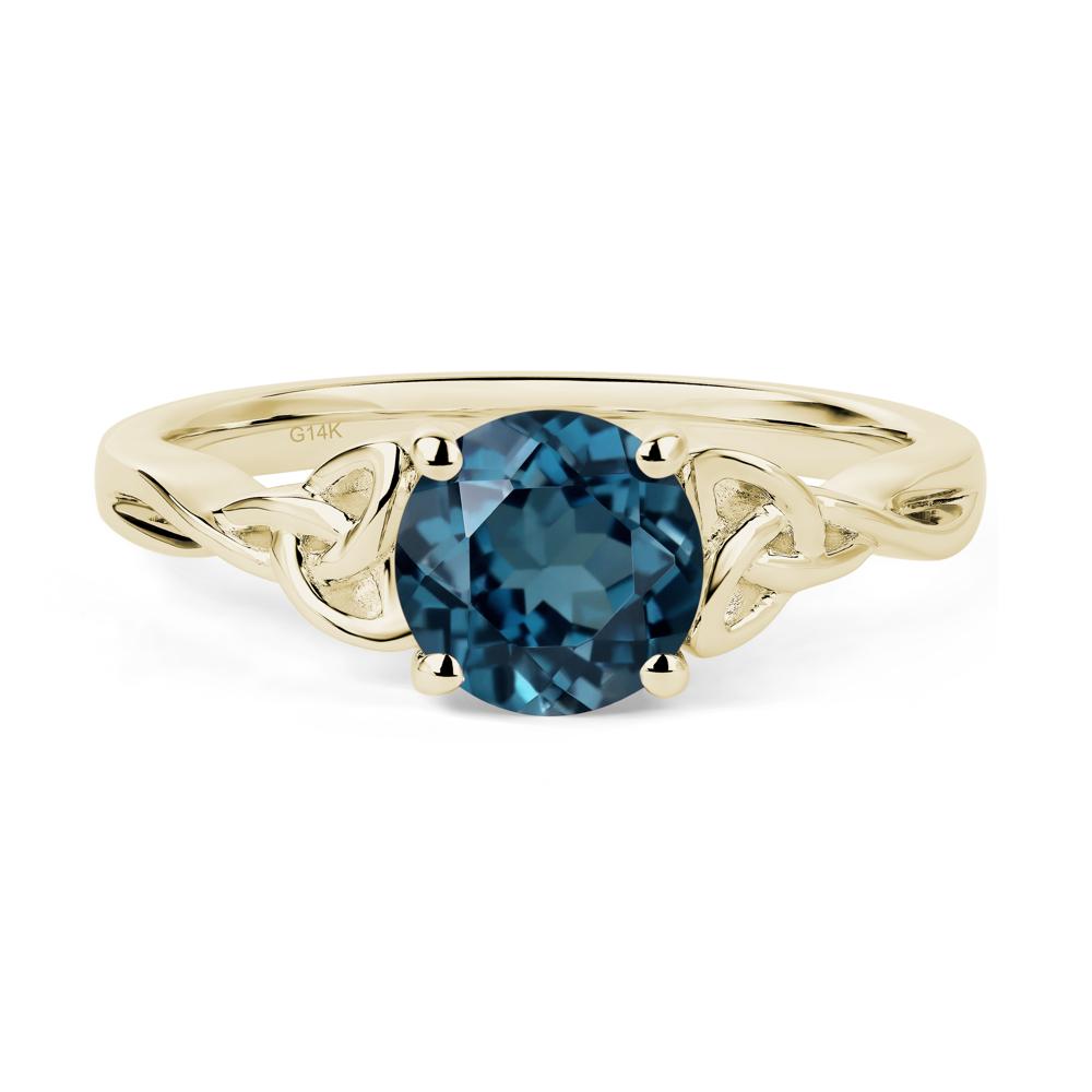Round Cut London Blue Topaz Celtic Ring - LUO Jewelry #metal_14k yellow gold