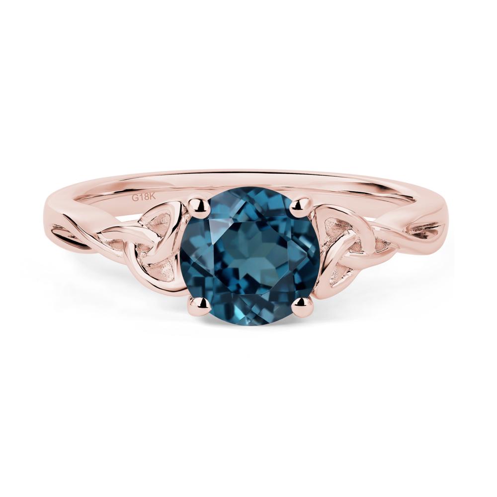 Round Cut London Blue Topaz Celtic Ring - LUO Jewelry #metal_18k rose gold
