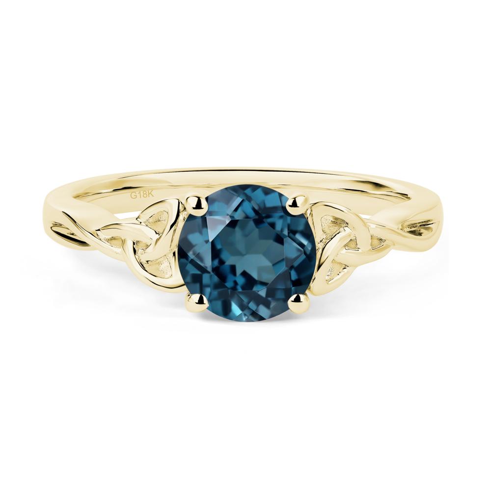Round Cut London Blue Topaz Celtic Ring - LUO Jewelry #metal_18k yellow gold