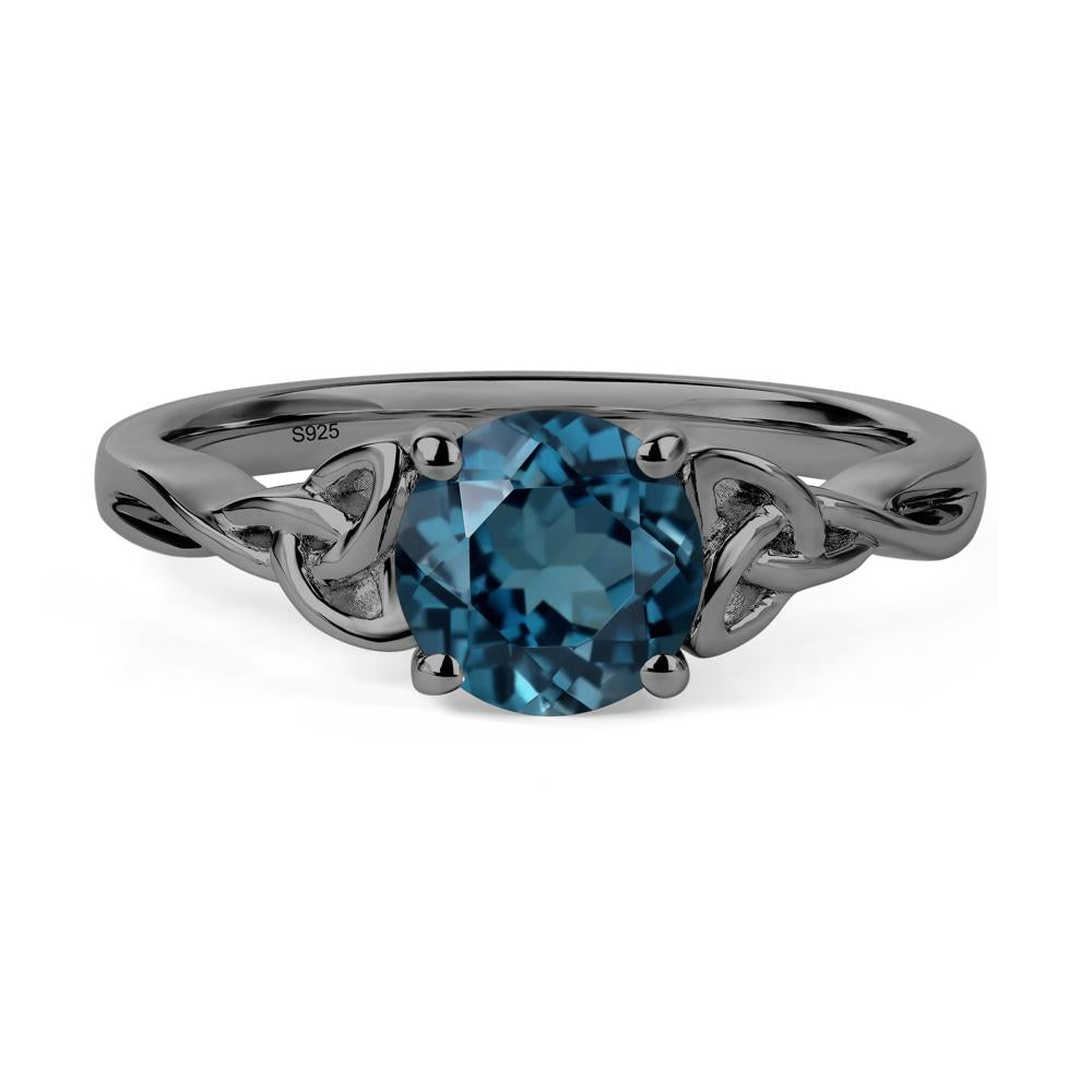 Round Cut London Blue Topaz Celtic Ring - LUO Jewelry #metal_black finish sterling silver