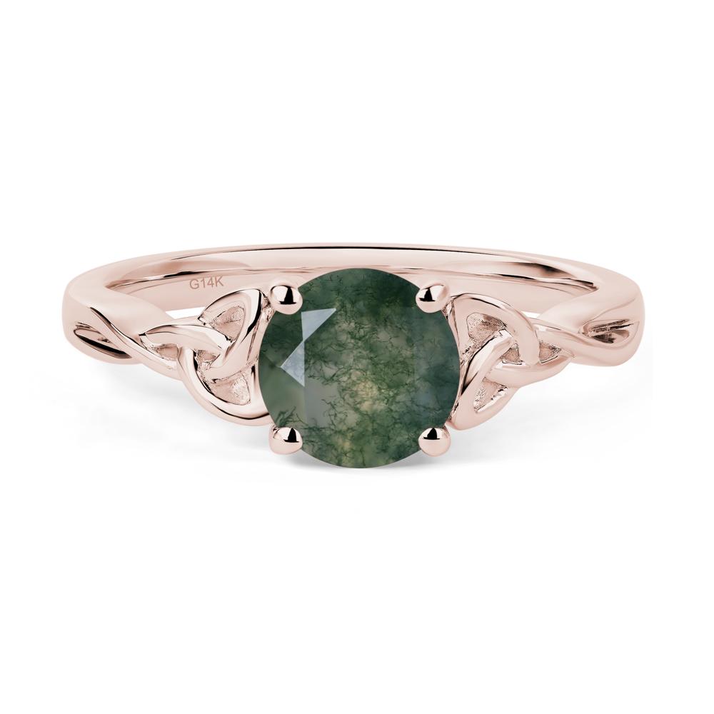 Round Cut Moss Agate Celtic Ring - LUO Jewelry #metal_14k rose gold