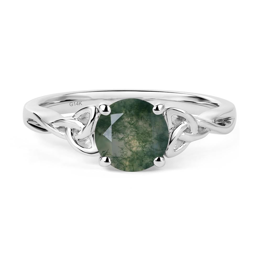 Round Cut Moss Agate Celtic Ring - LUO Jewelry #metal_14k white gold