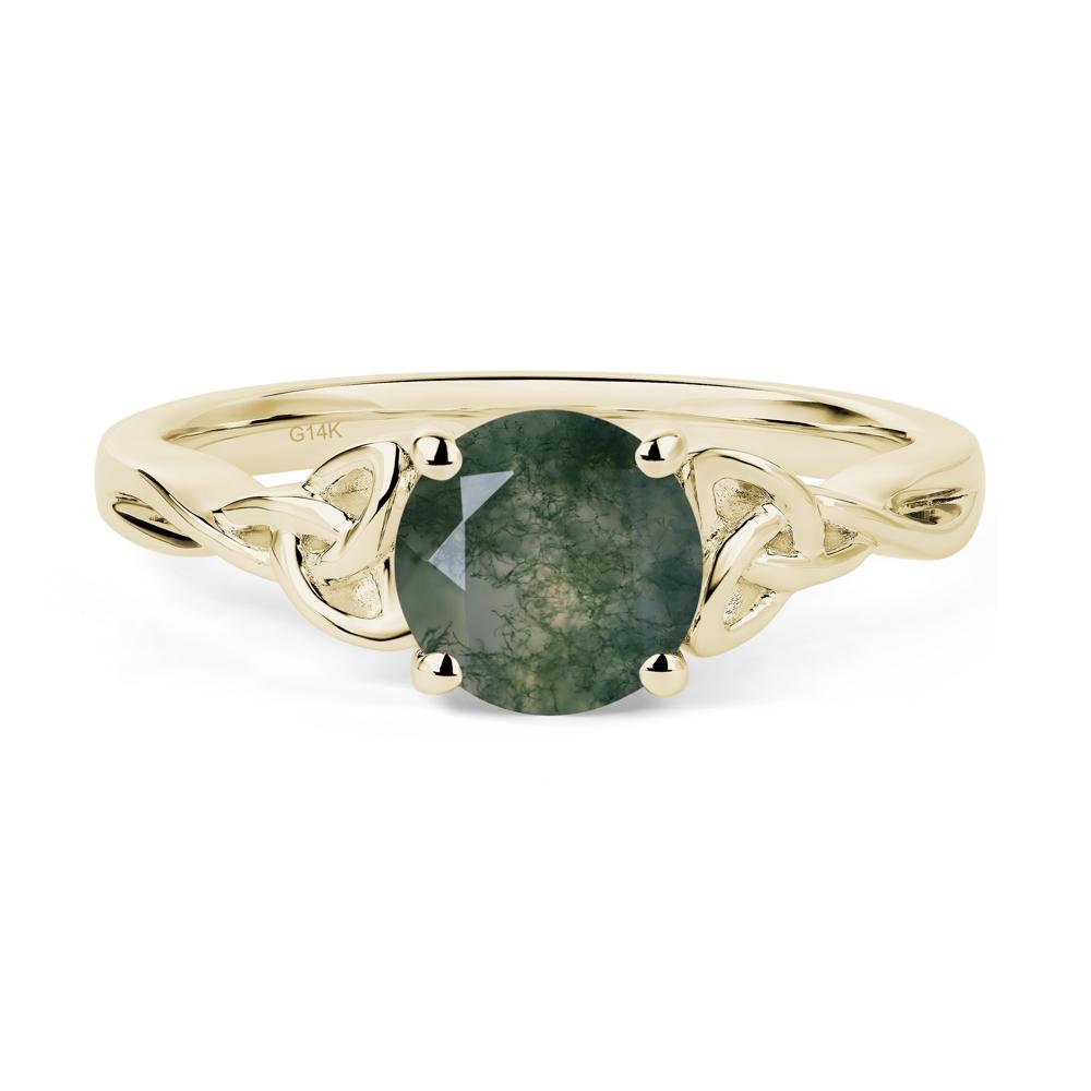 Round Cut Moss Agate Celtic Ring - LUO Jewelry #metal_14k yellow gold