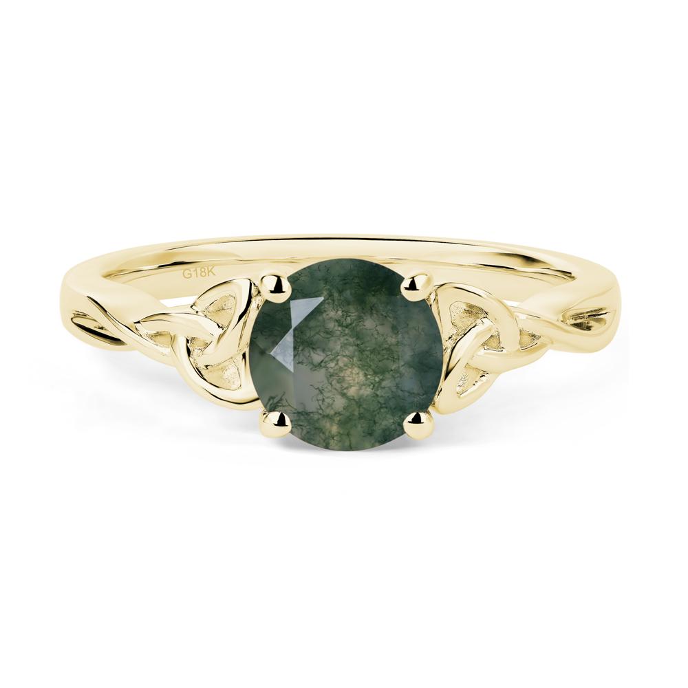 Round Cut Moss Agate Celtic Ring - LUO Jewelry #metal_18k yellow gold