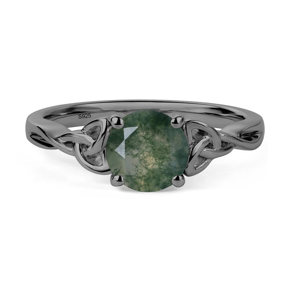 Round Cut Moss Agate Celtic Ring - LUO Jewelry #metal_black finish sterling silver