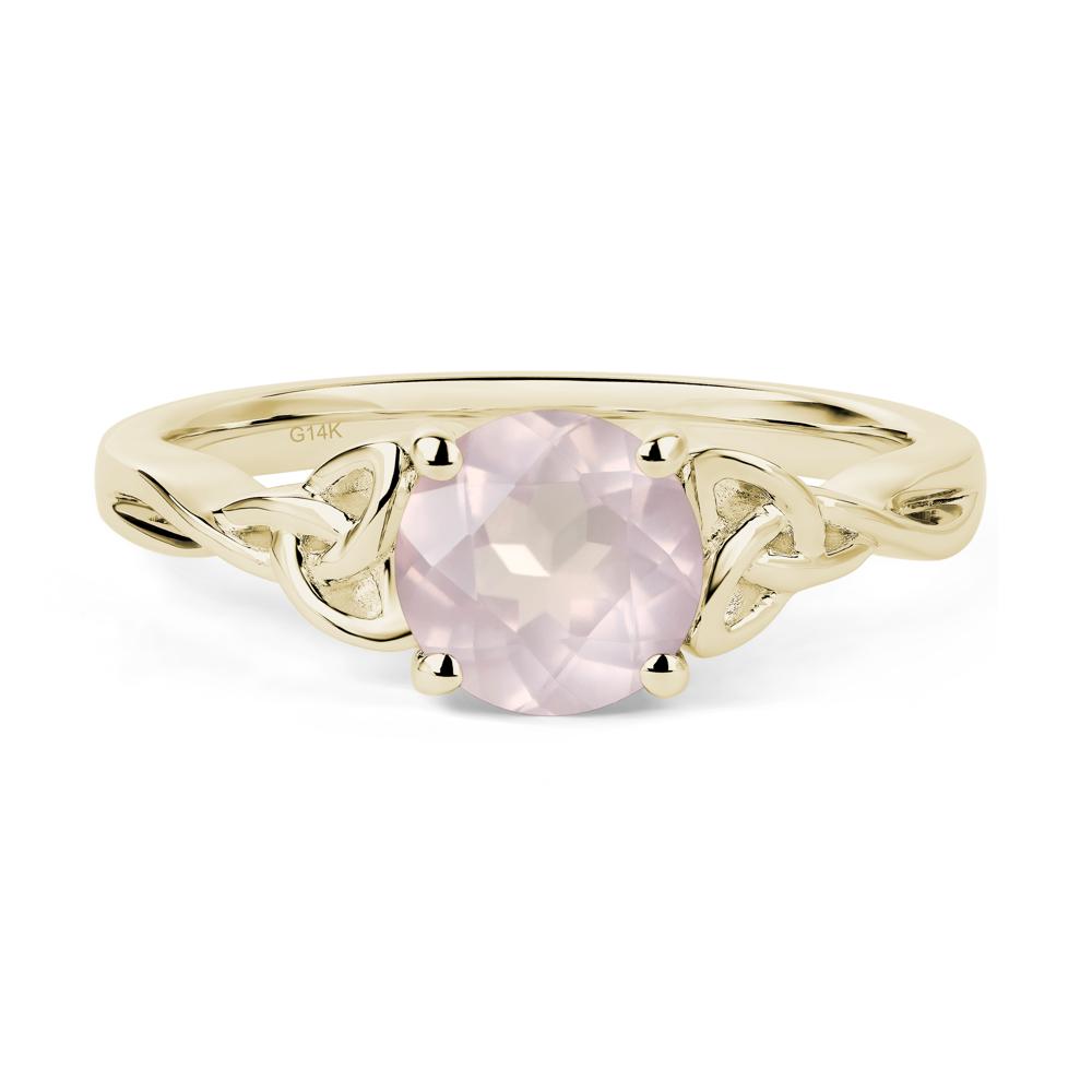 Round Cut Rose Quartz Celtic Ring - LUO Jewelry #metal_14k yellow gold