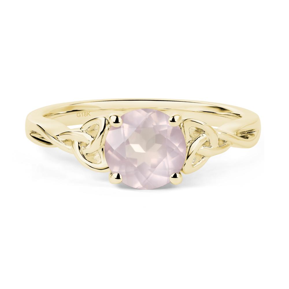 Round Cut Rose Quartz Celtic Ring - LUO Jewelry #metal_18k yellow gold