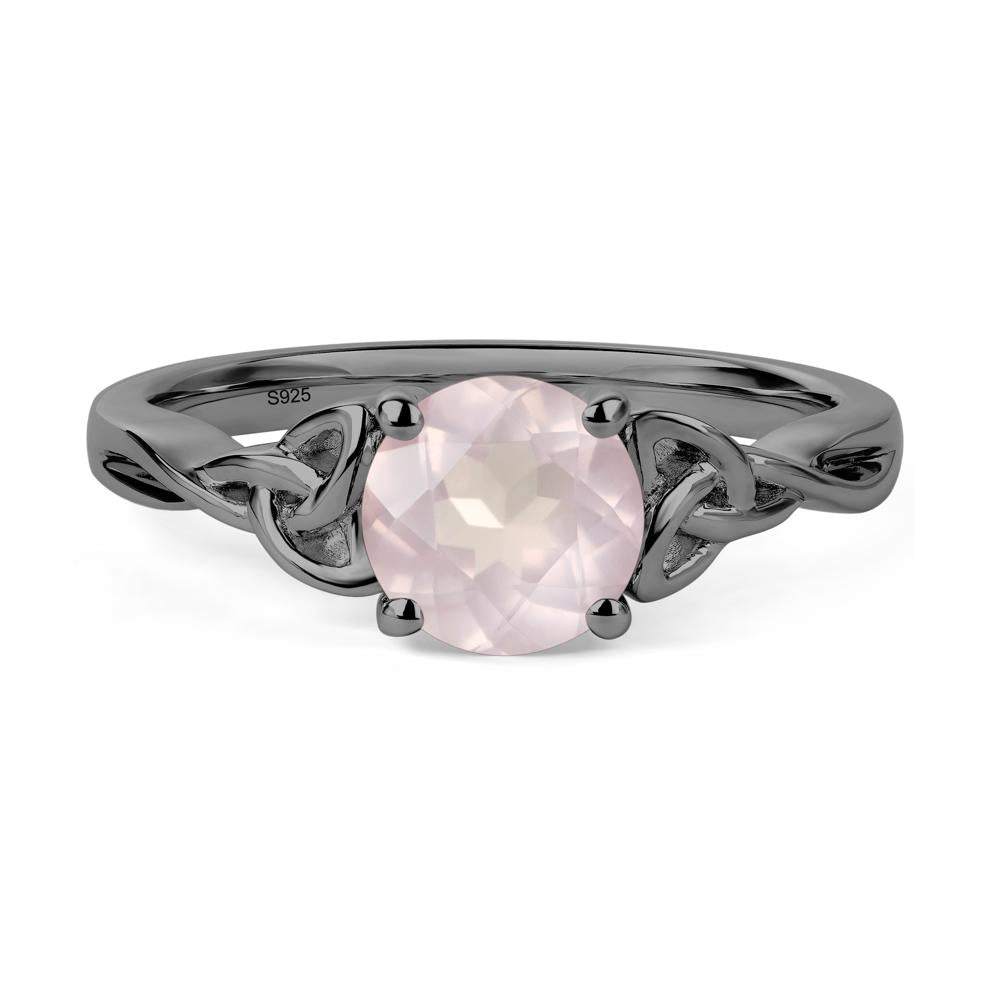 Round Cut Rose Quartz Celtic Ring - LUO Jewelry #metal_black finish sterling silver