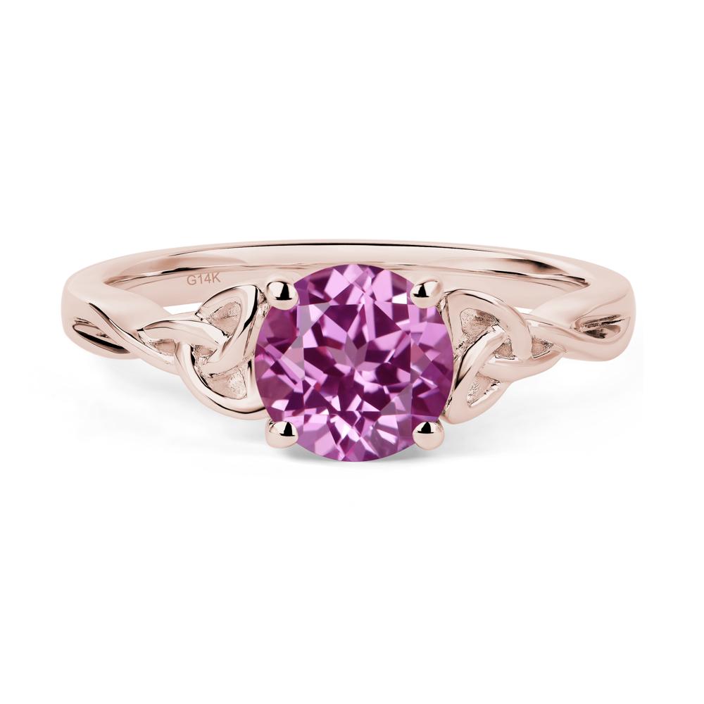 Round Cut Lab Pink Sapphire Celtic Ring - LUO Jewelry #metal_14k rose gold