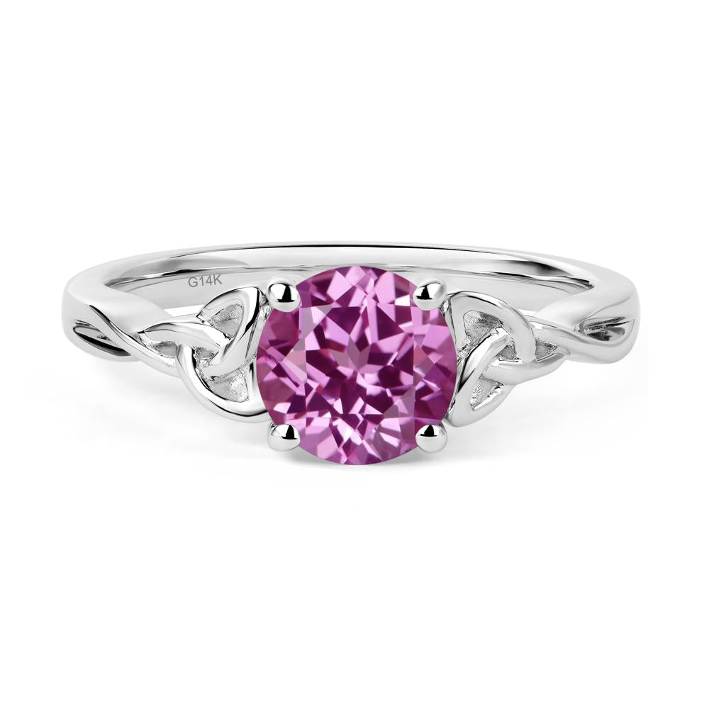 Round Cut Lab Pink Sapphire Celtic Ring - LUO Jewelry #metal_14k white gold