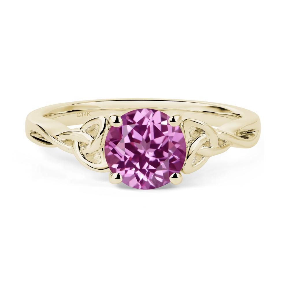 Round Cut Lab Pink Sapphire Celtic Ring - LUO Jewelry #metal_14k yellow gold