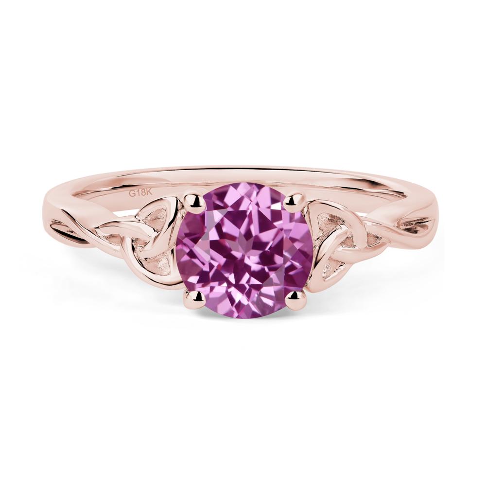 Round Cut Lab Pink Sapphire Celtic Ring - LUO Jewelry #metal_18k rose gold