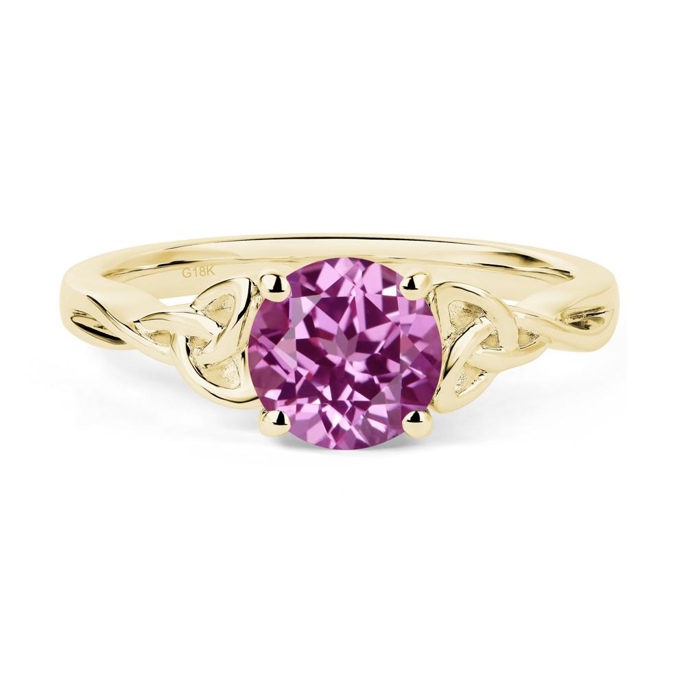 Round Cut Lab Pink Sapphire Celtic Ring - LUO Jewelry #metal_18k yellow gold
