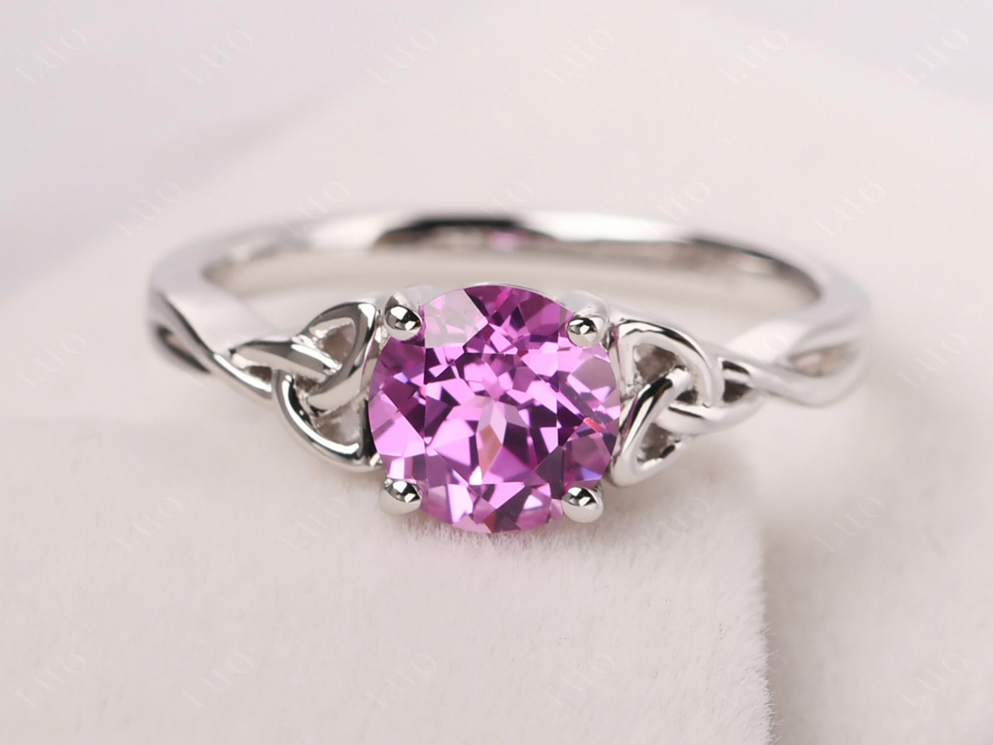 Round Cut Lab Pink Sapphire Celtic Ring - LUO Jewelry