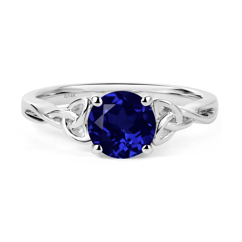 Round Cut Lab Created Sapphire Celtic Ring - LUO Jewelry #metal_14k white gold