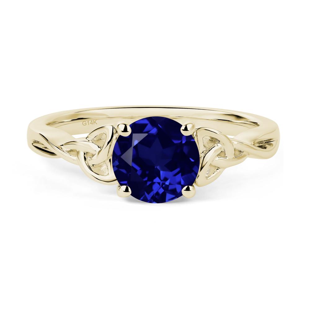 Round Cut Lab Created Sapphire Celtic Ring - LUO Jewelry #metal_14k yellow gold