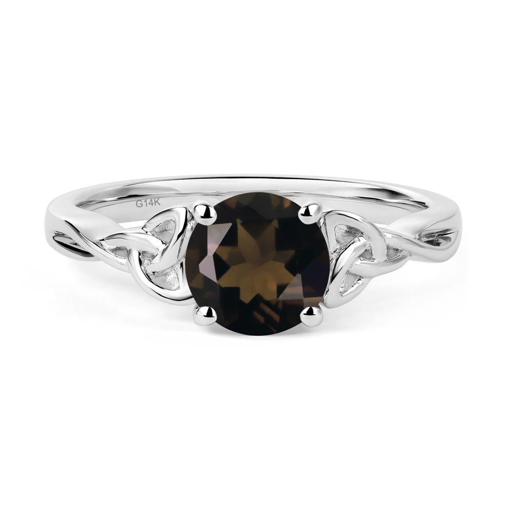 Round Cut Smoky Quartz Celtic Ring - LUO Jewelry #metal_14k white gold