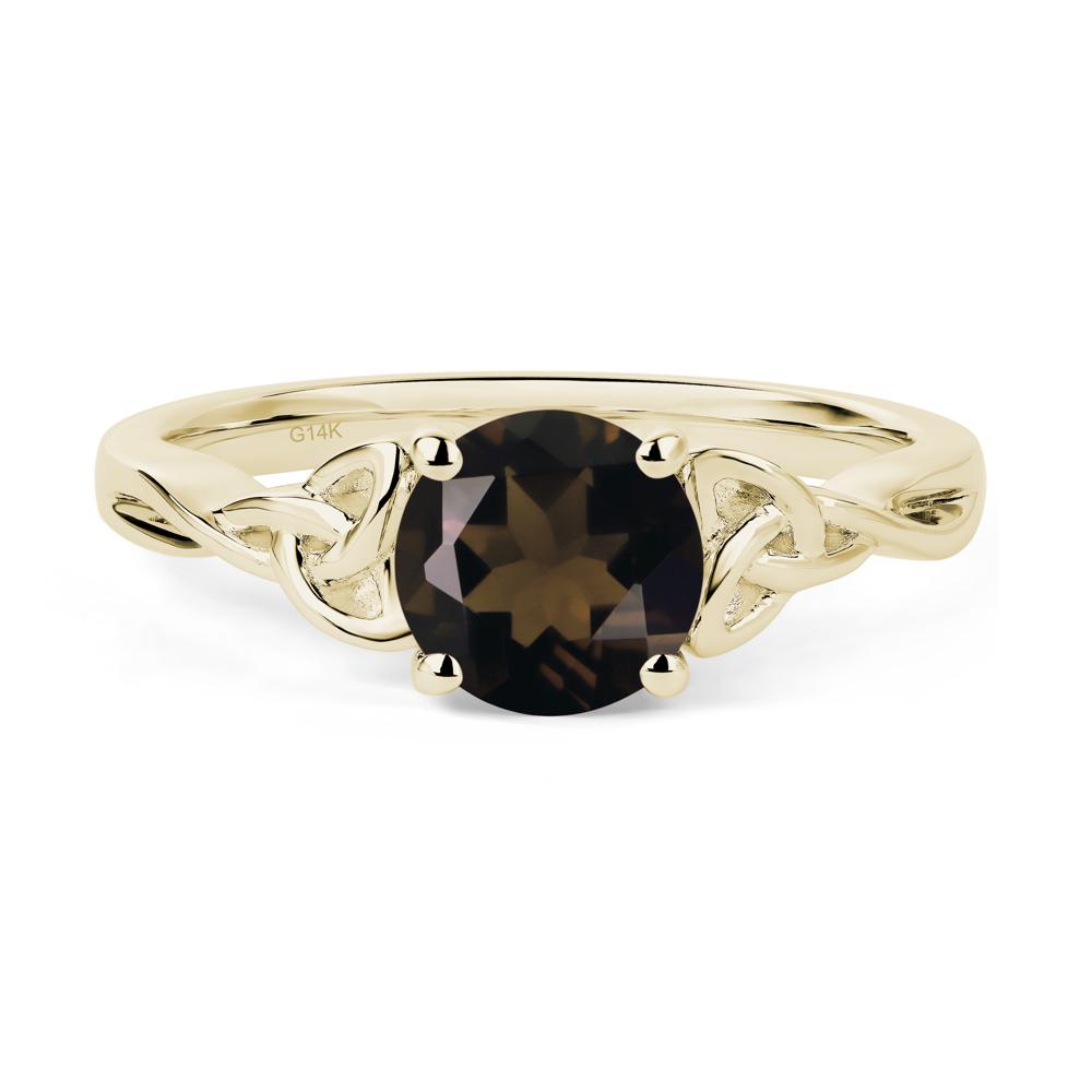 Round Cut Smoky Quartz Celtic Ring - LUO Jewelry #metal_14k yellow gold