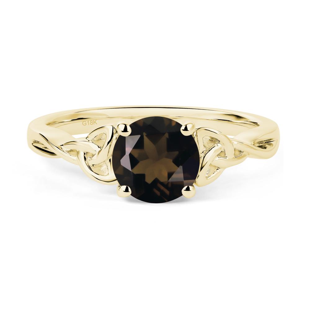 Round Cut Smoky Quartz Celtic Ring - LUO Jewelry #metal_18k yellow gold