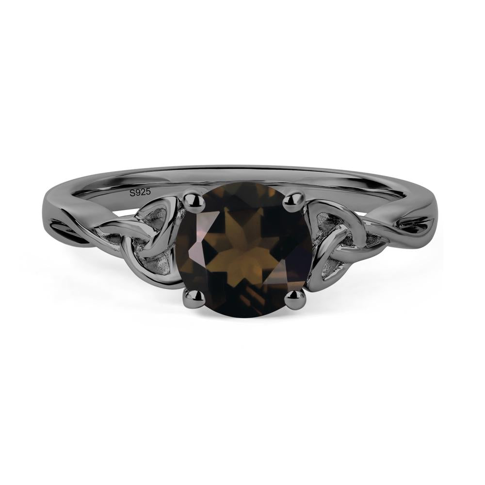 Round Cut Smoky Quartz Celtic Ring - LUO Jewelry #metal_black finish sterling silver