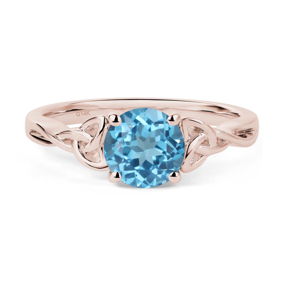 Round Cut Swiss Blue Topaz Celtic Ring - LUO Jewelry #metal_14k rose gold