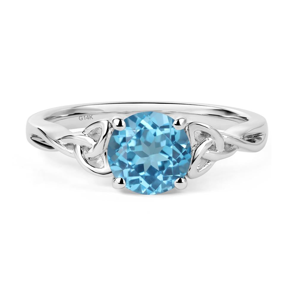 Round Cut Swiss Blue Topaz Celtic Ring - LUO Jewelry #metal_14k white gold