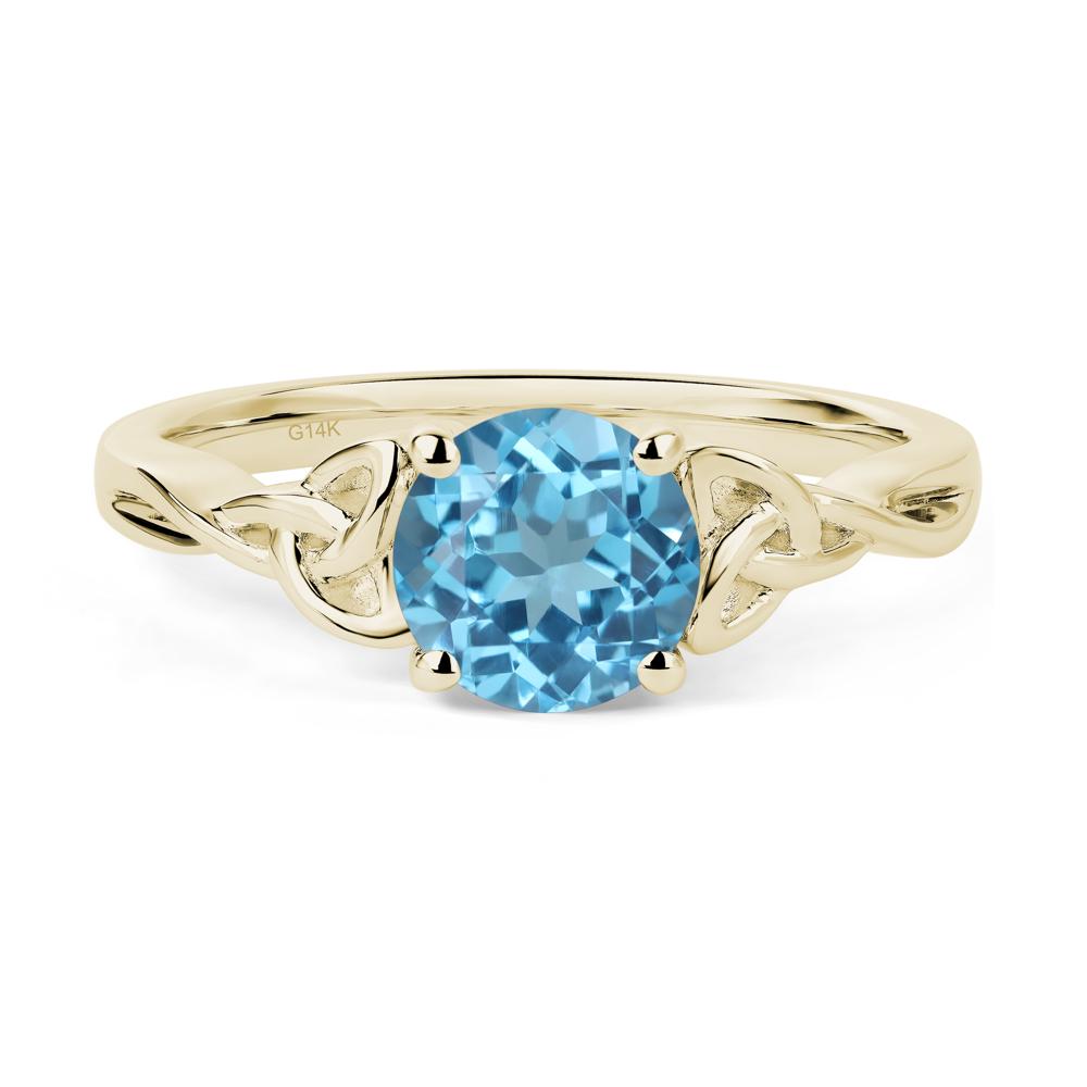 Round Cut Swiss Blue Topaz Celtic Ring - LUO Jewelry #metal_14k yellow gold