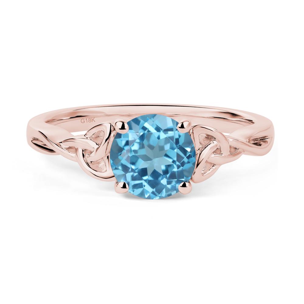 Round Cut Swiss Blue Topaz Celtic Ring - LUO Jewelry #metal_18k rose gold
