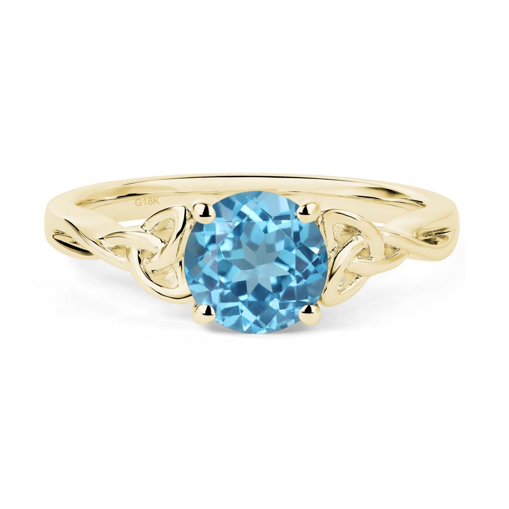 Round Cut Swiss Blue Topaz Celtic Ring - LUO Jewelry #metal_18k yellow gold