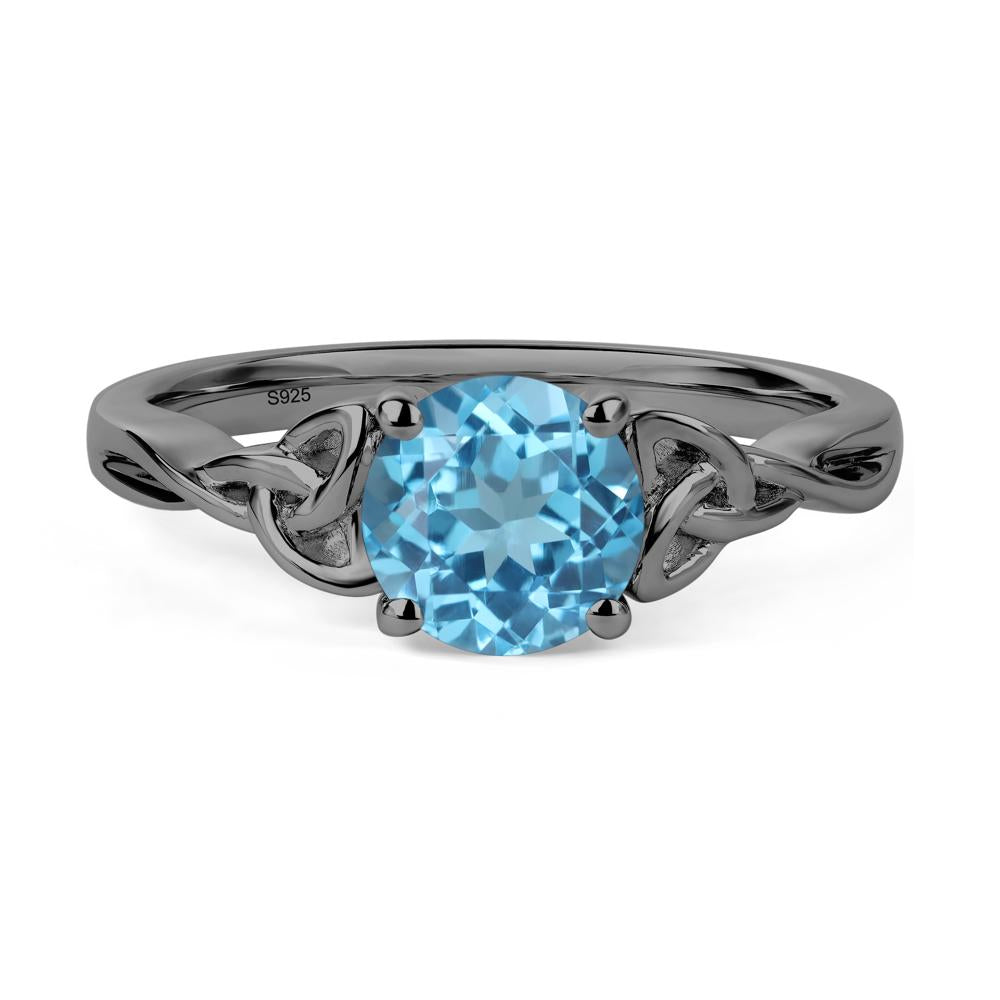 Round Cut Swiss Blue Topaz Celtic Ring - LUO Jewelry #metal_black finish sterling silver