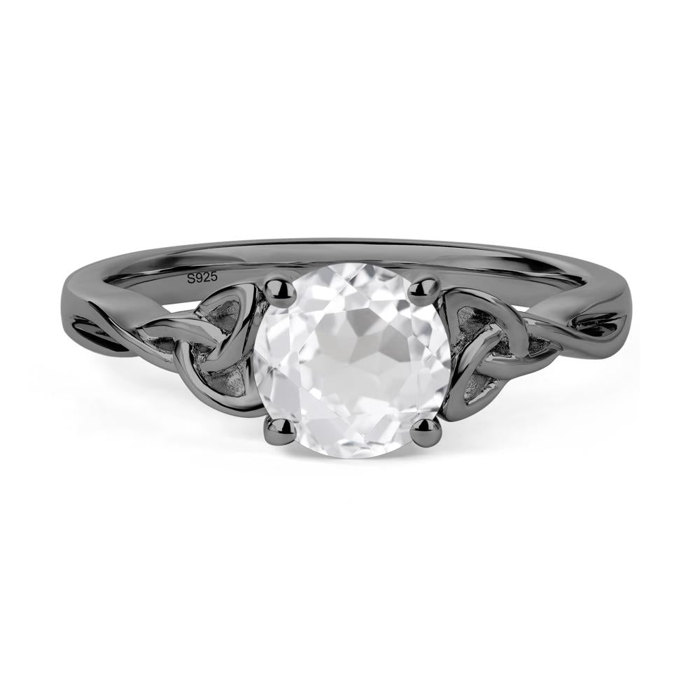 Round Cut White Topaz Celtic Ring - LUO Jewelry #metal_black finish sterling silver