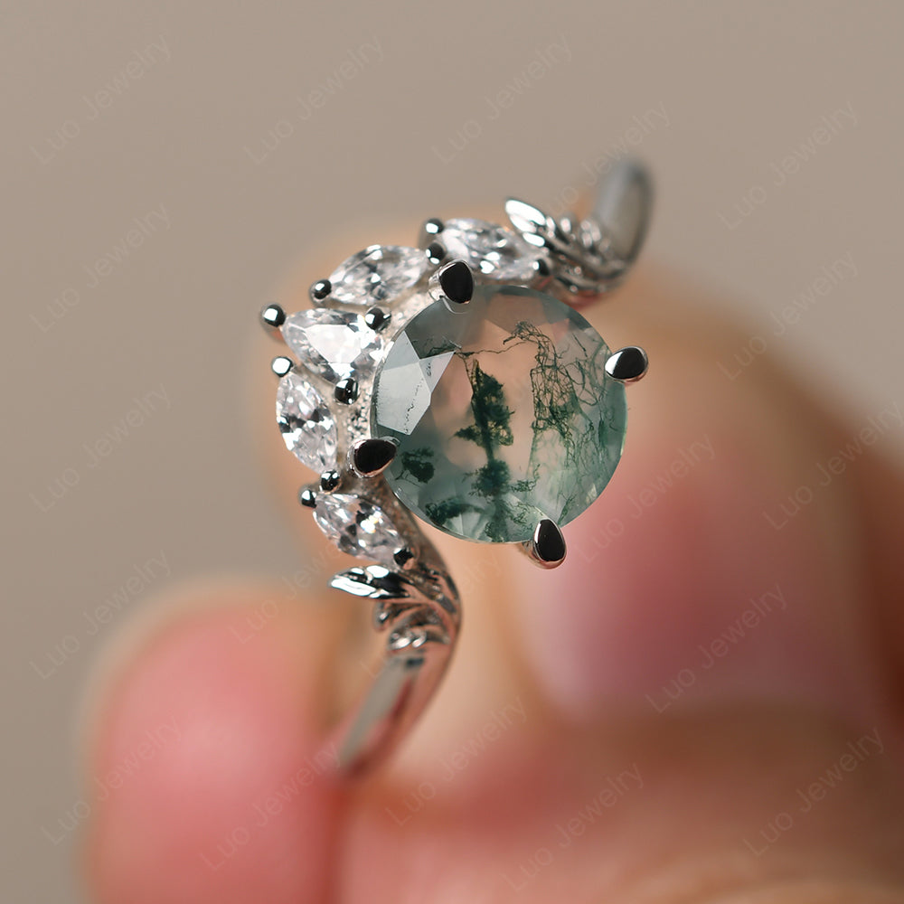 Moss Agate Ring With Marquise Side Stone - LUO Jewelry