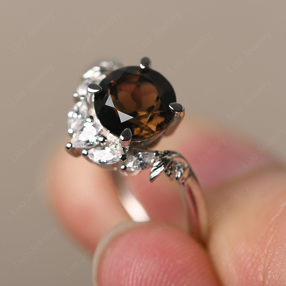 Smoky Quartz  Ring With Marquise Side Stone - LUO Jewelry